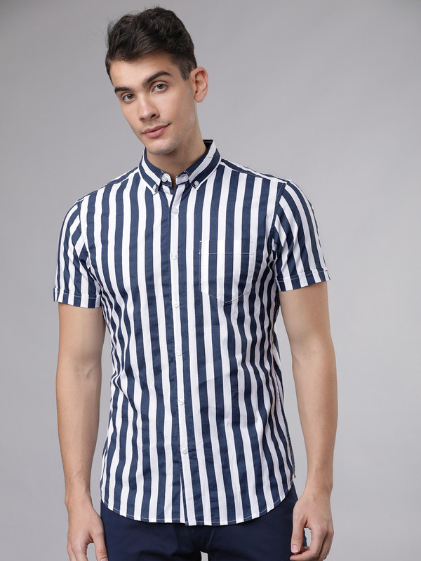 HIGHLANDER Men Printed Casual Dark Blue, White Shirt