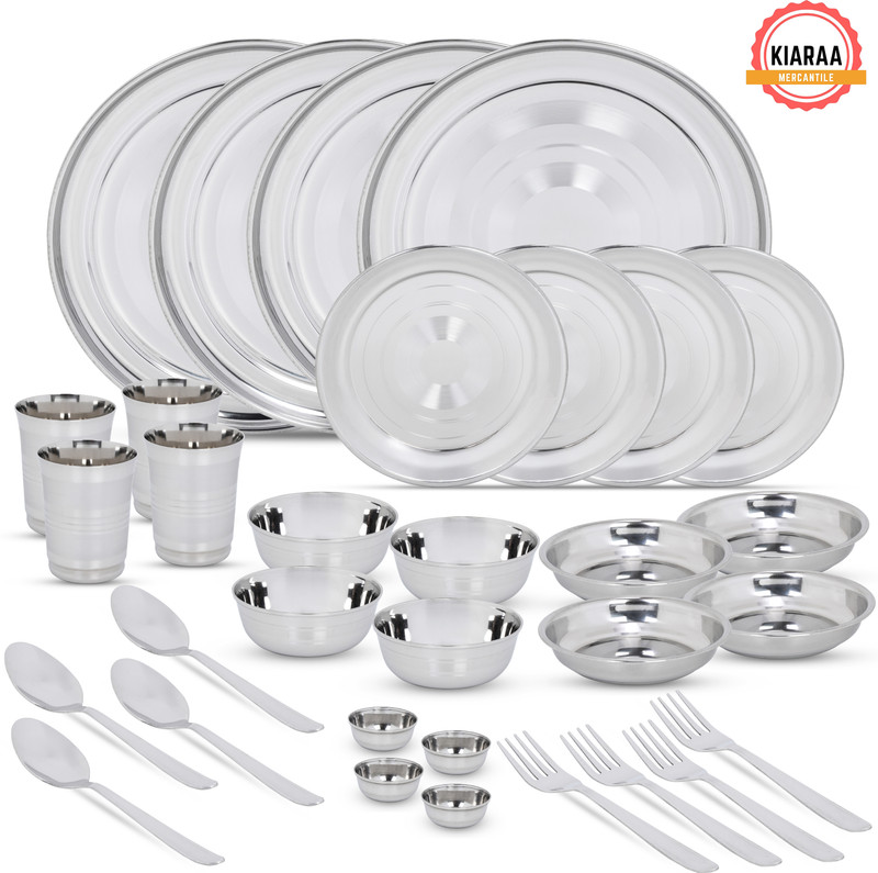 Flipkart SmartBuy Pack of 32 Stainless Steel Flipkart SmartBuy Dinner Set(Steel, Microwave Safe)