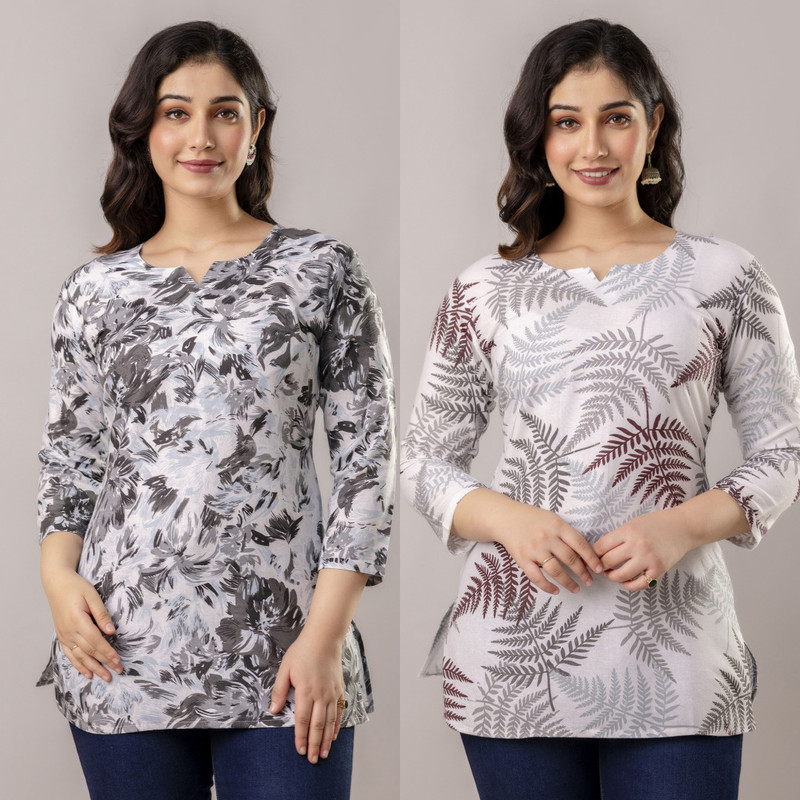 Tibra Attire Women Printed Straight Kurta(Grey)