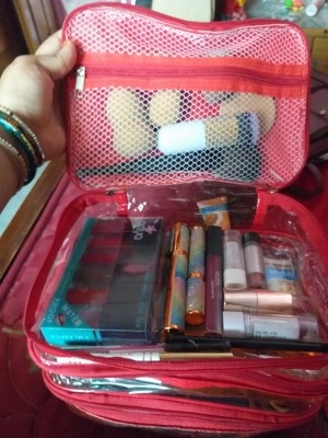ultimatefashionista Transparent PVC Make Up Kit Cum Jewellery Kit (Silver) Makeup  Bag Toiletries Bag Cosmetic Kit Pouch Utility Bag vanity box,jewellery box  Vanity Box(maroon) vanity box,makeup box Vanity Box Price in India 