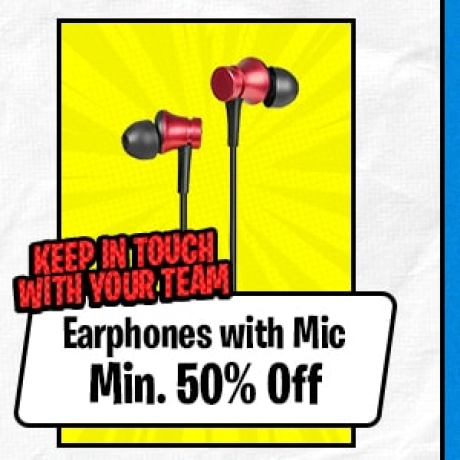 Earphones with Mic at Min.50% Off