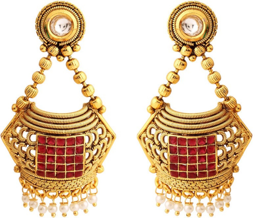 rajwada arts Gold colored Brass Designer Earring Brass Drops & Danglers