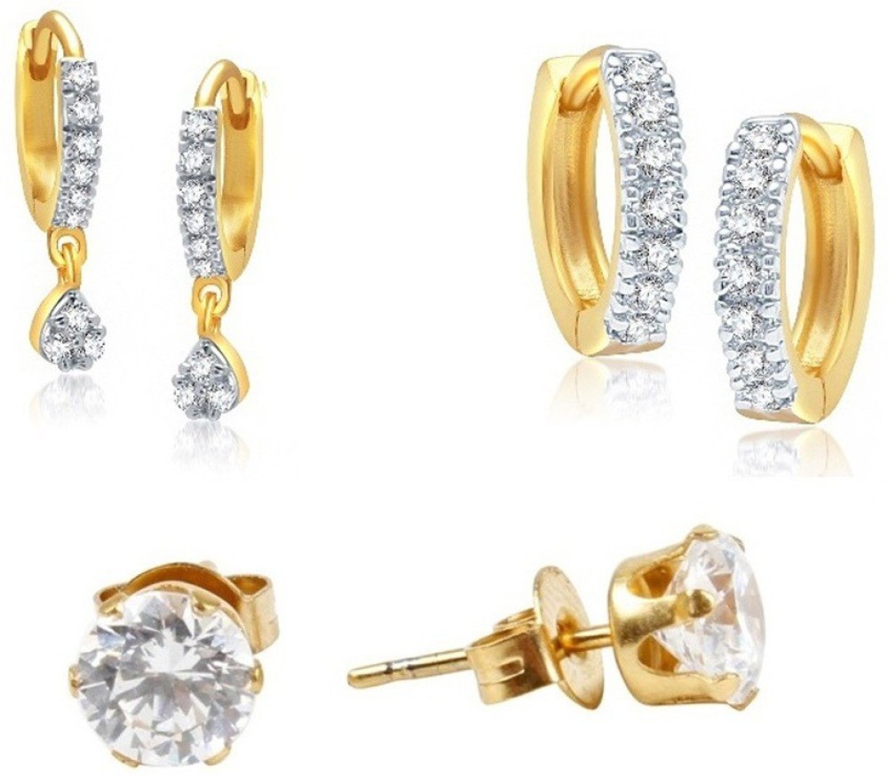 JEWELS GURU Just Like Diamond Cubic Zirconia Brass Earring Set