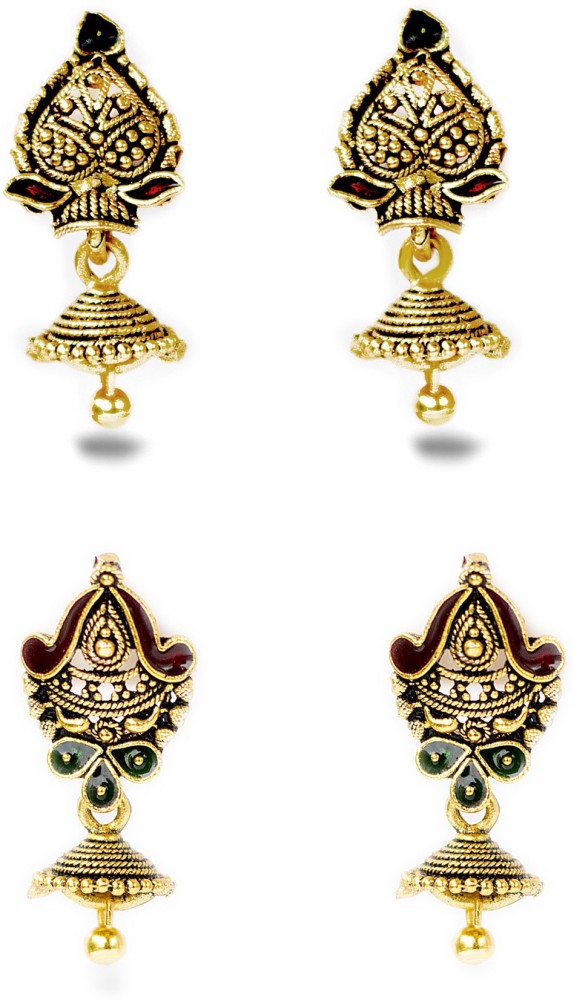 Three Shades Traditonal Jhumki Earring Combo 349 Alloy, Brass Earring Set