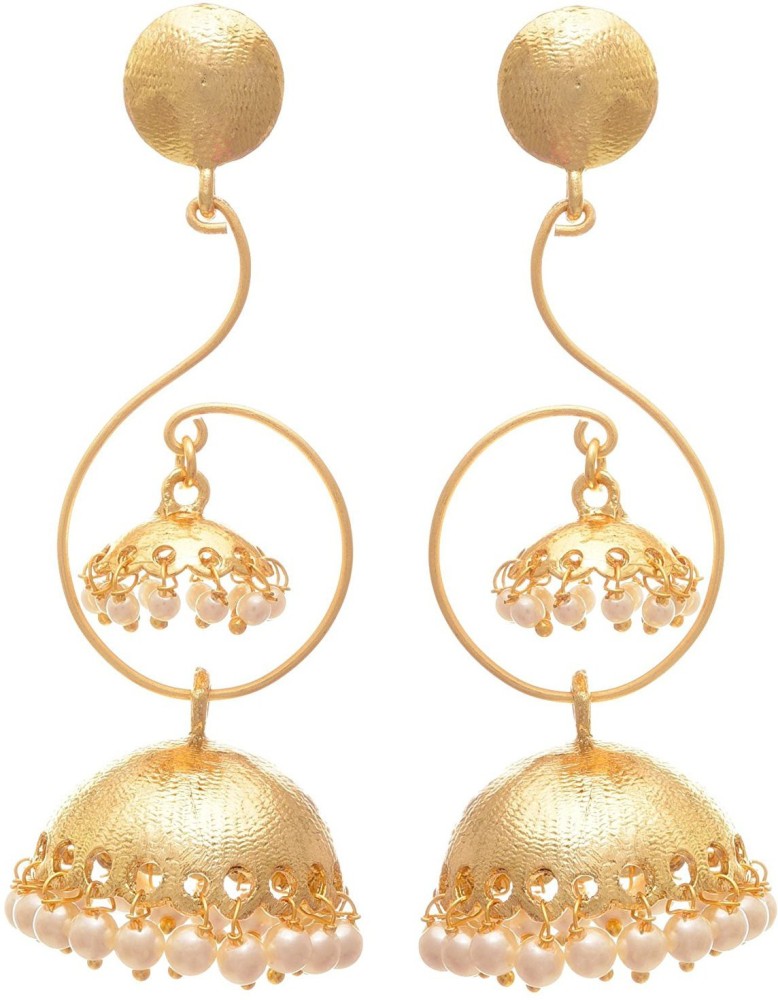 JFL-Jewellery For Less JFL - Traditional Ethnic Fusion One Gram Gold Plated Pearls Designer Jhumka Earring for Women & Girls Copper Jhumki Earring