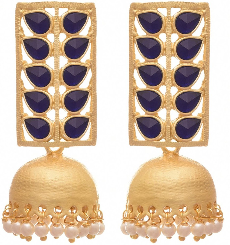 JFL-Jewellery For Less JFL - Traditional Ethnic Fusion Rectangular One Gram Matt Gold Plated Designer Jhumka Earring for Women & Girls Copper Jhumki Earring