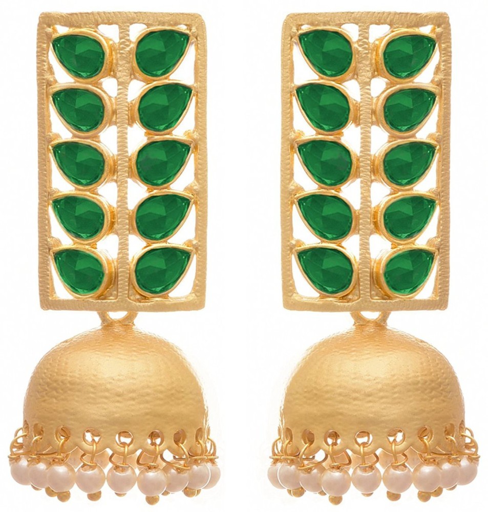 JFL-Jewellery For Less JFL - Traditional Ethnic Fusion Rectangular One Gram Matt Gold Plated Designer Jhumka Earring for Women & Girls Pearl Copper Jhumki Earring