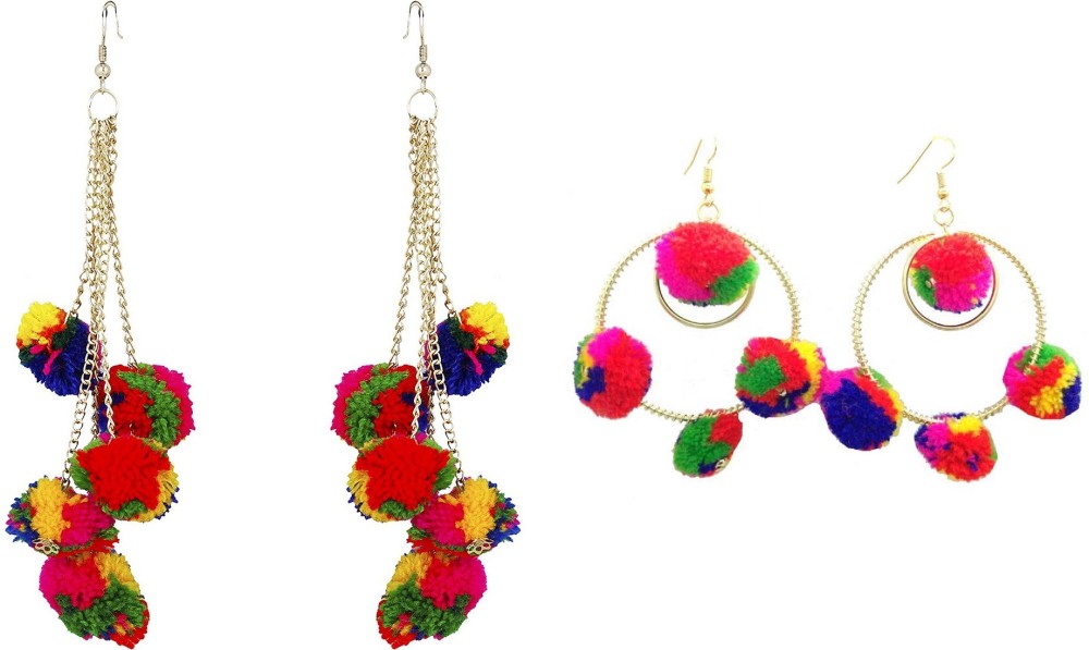 FashMade Multicolor pompom & Bangle Pompom Fabric Drops & Danglers