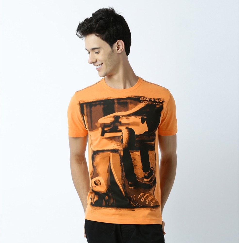 HUETRAP Graphic Print Men Round Neck Orange T-Shirt