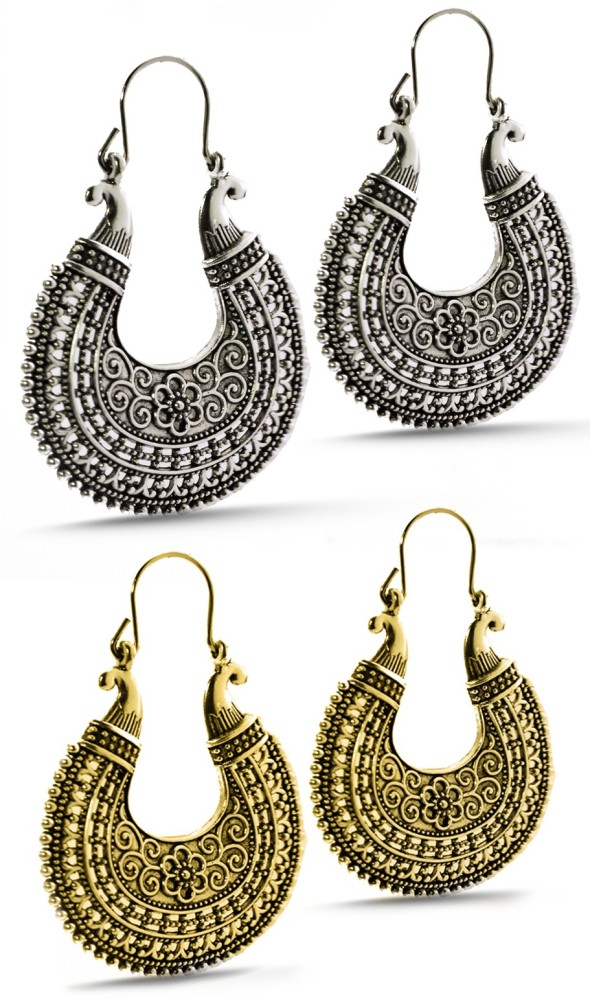 Three Shades Silve & Golden Chandbali Design Antiue Drop Earring Combo for Girls and Women Brass Chandbali Earring