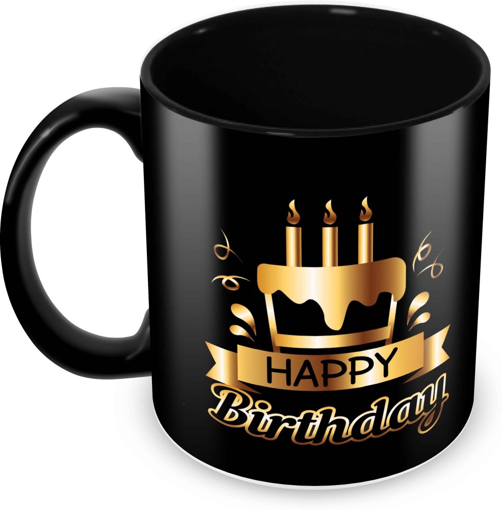 Tuelip Printed Happy Birthday Gold Tea & Coffee (350 ml) Ceramic Coffee Mug