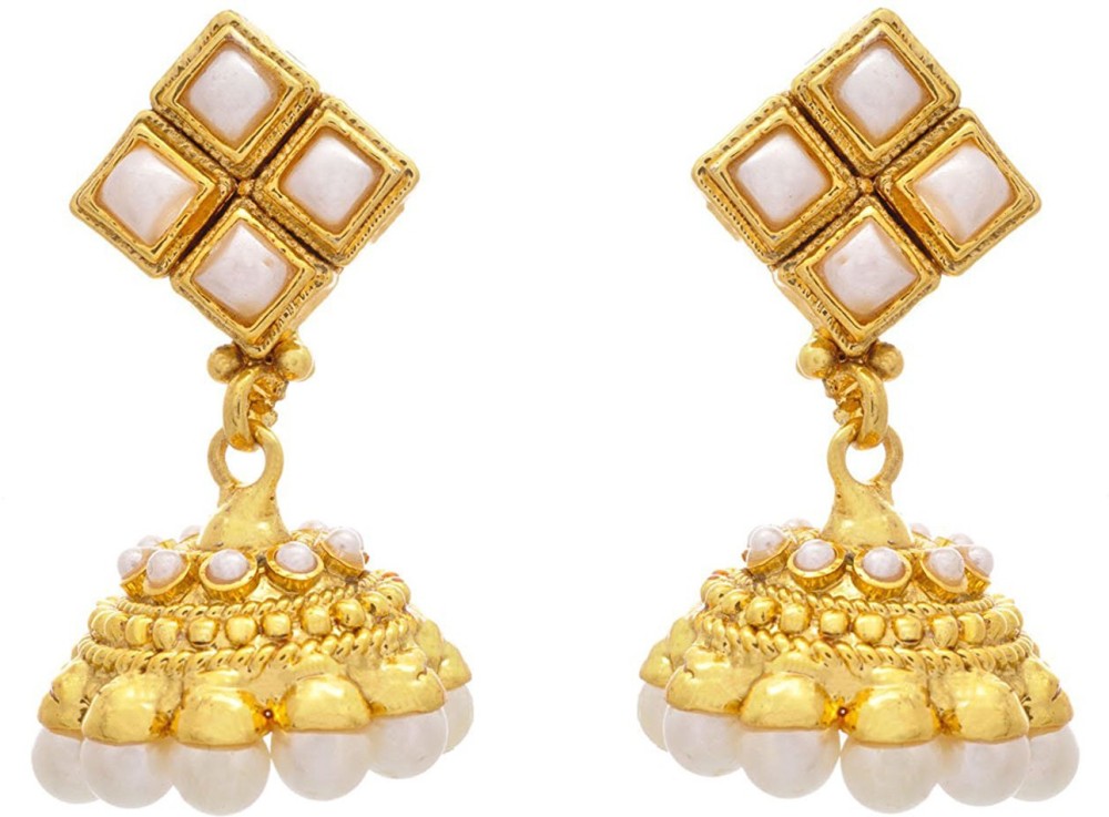 JFL-Jewellery For Less JFL - Traditional Ethnic One Gram Gold Plated Pretty Pearl Designer Jhumka for Women & Girls Pearl Copper Jhumki Earring