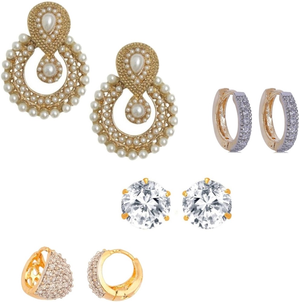 Jewels Capital Diva Style Cubic Zirconia, Pearl Alloy Earring Set