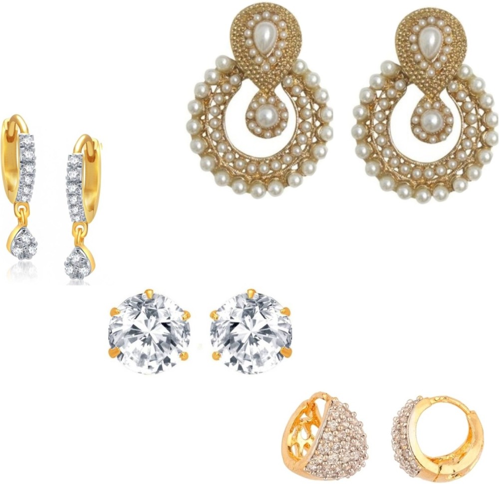 Jewels Capital Diva Style Cubic Zirconia, Pearl Alloy Drops & Danglers, Stud Earring, Earring Set, Chandbali Earring, Hoop Earring