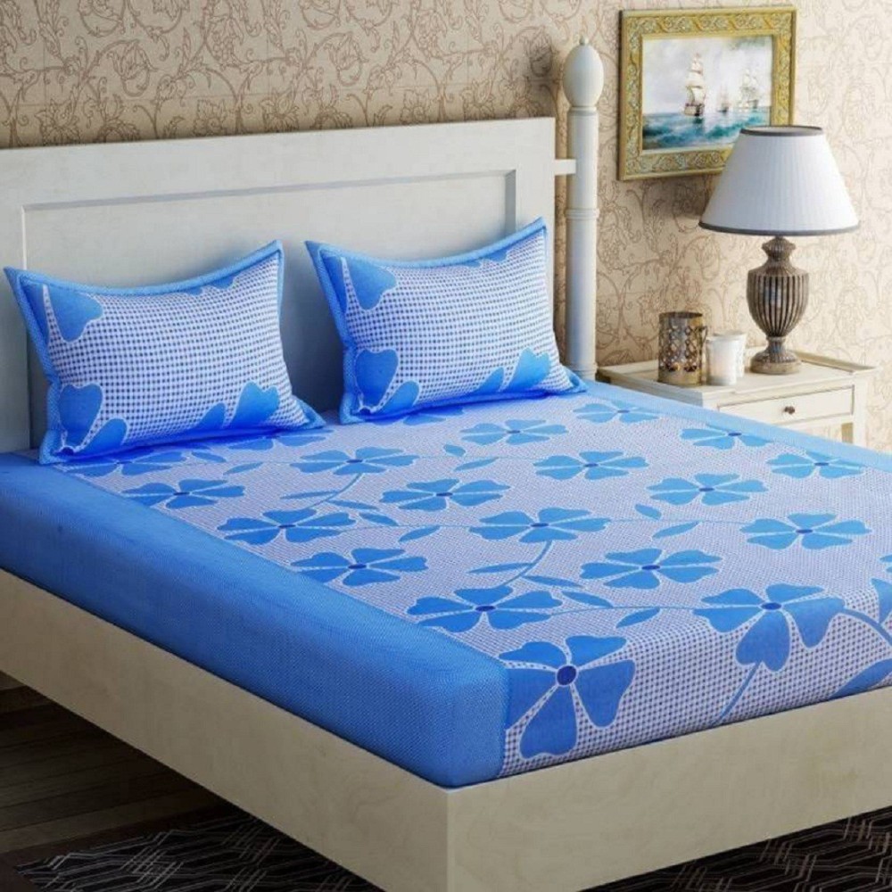 RADHERADHE 104 TC Cotton Double Floral Fitted & Flat Bedsheet