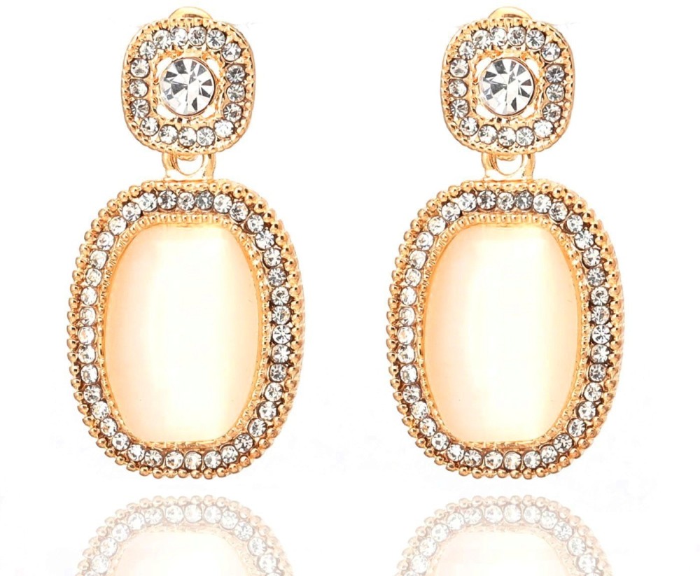 CRUNCHY FASHION Gold Plated Stylish Party Wear Dangling Opal Earrings for Girls Alloy Drops & Danglers