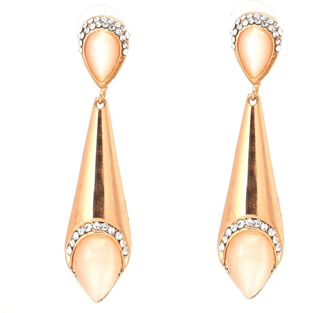 CRUNCHY FASHION Gold Plated Stylish Party Wear Dangling Opal Earrings for Girls Alloy Drops & Danglers