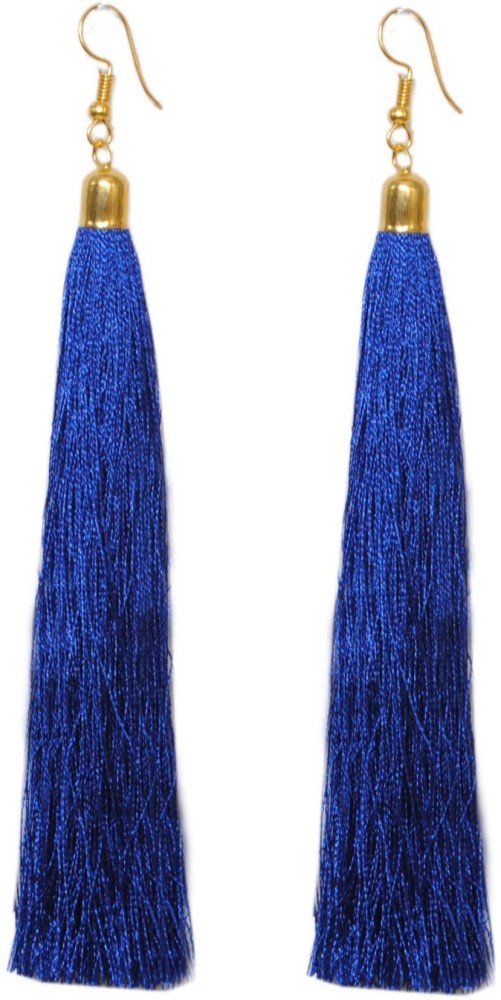 FashMade Dark Blue Long Silk Dori Tassel Earring