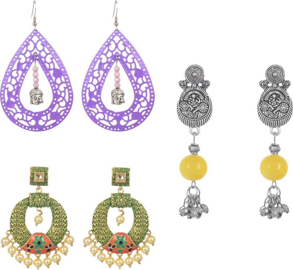 Nityaa Designer Multicolor German Silver, Enamel Earring Set For Women & Girls German Silver, Enamel Earring Set