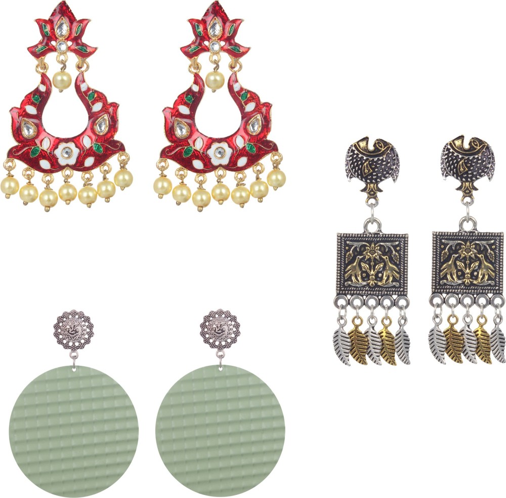 Nityaa Designer Multicolor Enamel, German Silver Earring Set For Women & Girls German Silver, Enamel Earring Set