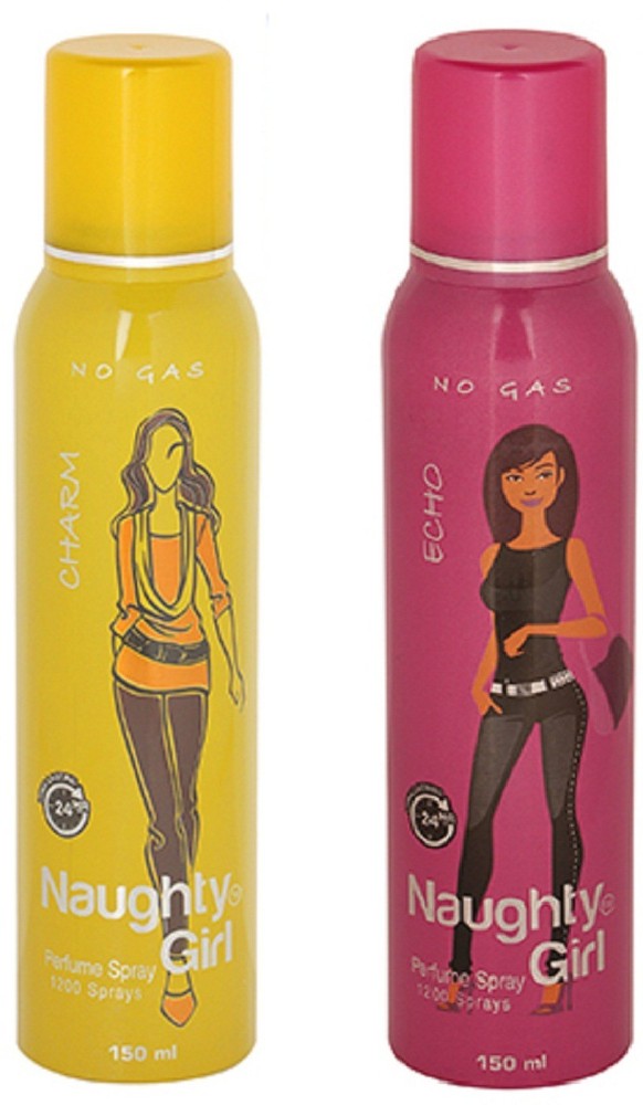 Naughty Girl CHROME & ECHO No Gas Deodorant for Women- (Set of 2) (150ml each) Perfume Body Spray  -  For Women