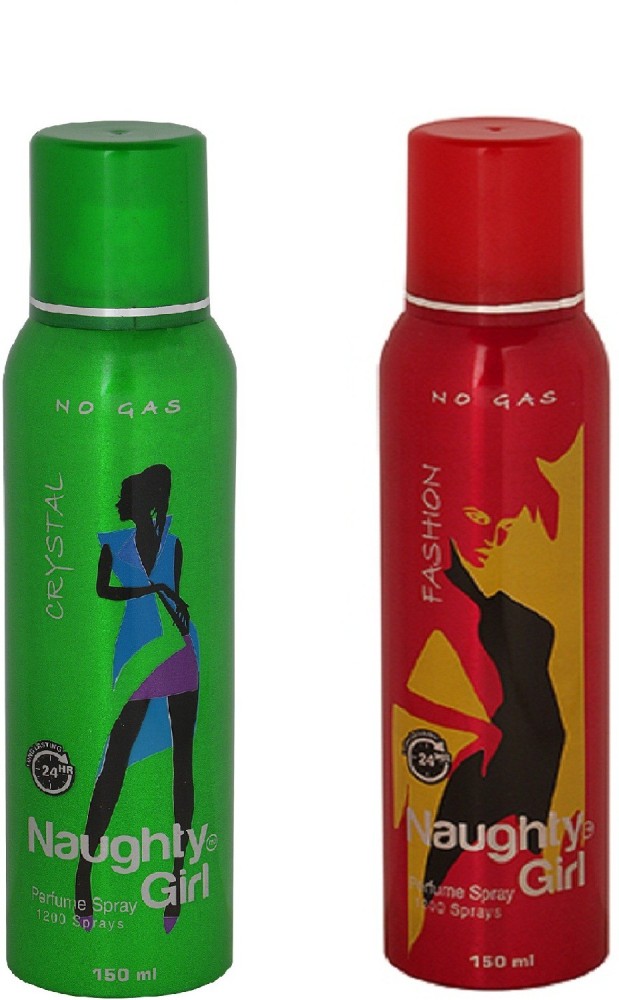 Naughty Girl CRYSTAL & FASHION No Gas Deodorant for Women- (Set of 2) (150ml each) Perfume Body Spray  -  For Women