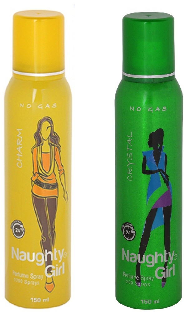 Naughty Girl CHROME & CRYSTAL No Gas Deodorant for Women- (Set of 2) (150ml each) Perfume Body Spray  -  For Women