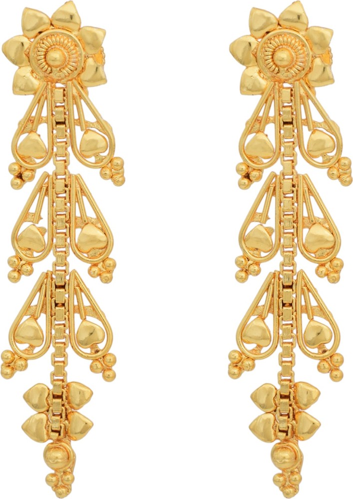 MissMister Gold plated dangler leaf stem design Fashion Earring Women Brass Drops & Danglers