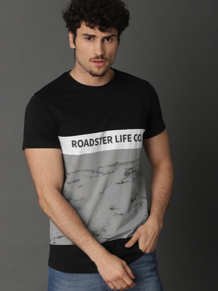 Roadster Printed Men Round Neck Grey T-Shirt