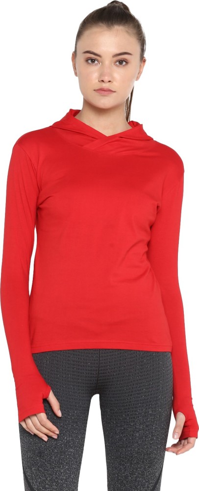 Ap'pulse Solid Women Hooded Neck Red T-Shirt
