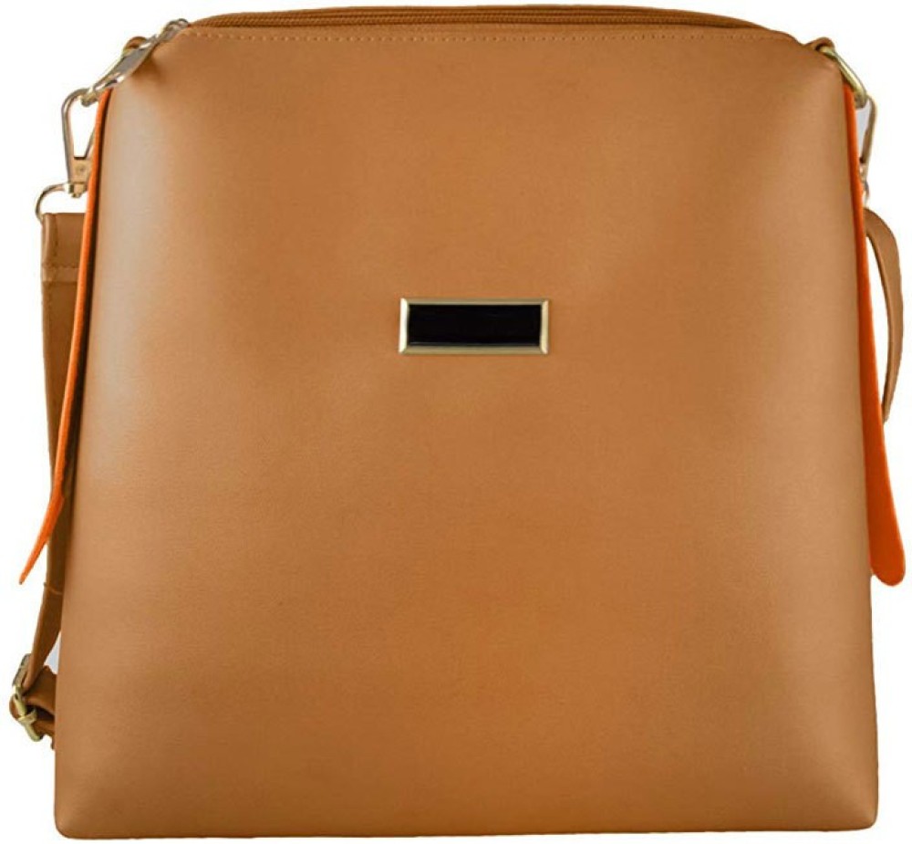 TAP Fashion Tan Sling Bag Double Compartment Lightweight Cross-body Bag for Women and girls