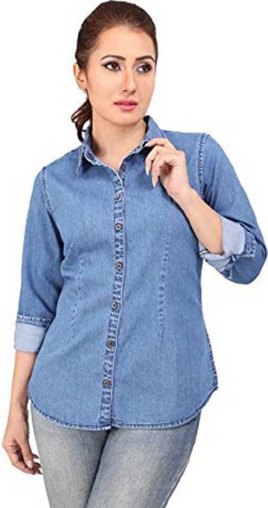 AE Fashion Women Solid Formal Light Blue Shirt