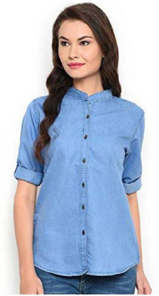AE Fashion Women Solid Formal Blue Shirt