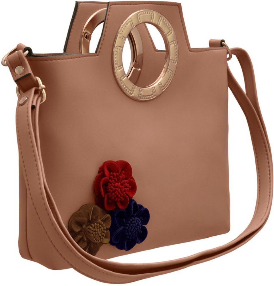 TAP Fashion Tan Sling Bag Trendy High quality PU 3D Rose Flower embellished Women's Sling Bag