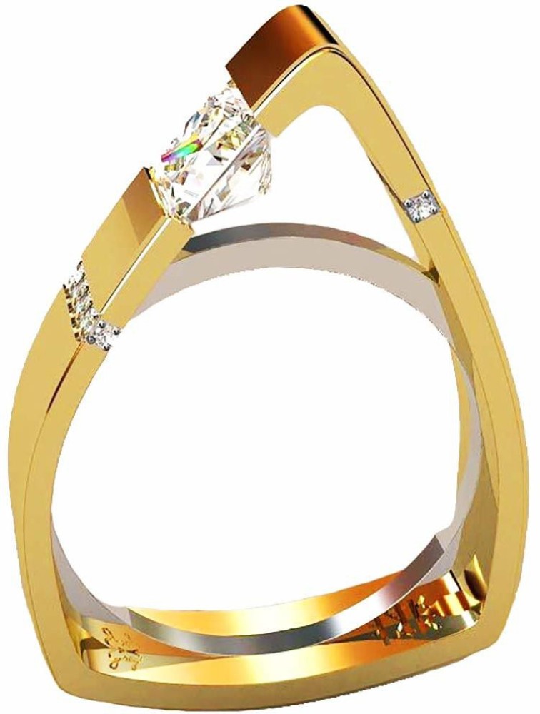 Deevam Triangle Of Love Gold Plated Swarovski Diamond Crystal Stainless Steel Swarovski Crystal Gold Plated Ring