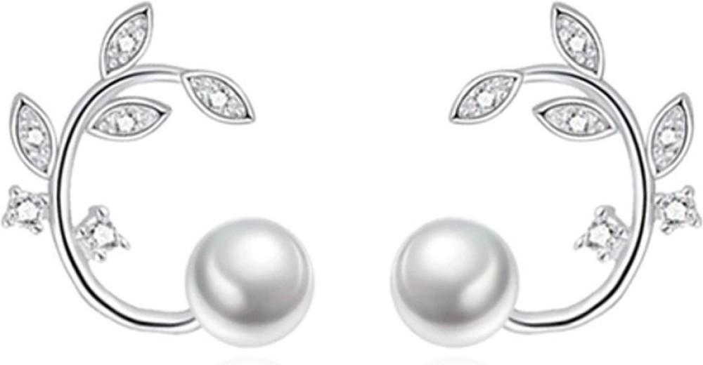 Silver Shoppee Silver Plated Fashion High Quality Moonstone Pearl, Crystal Alloy Stud Earring