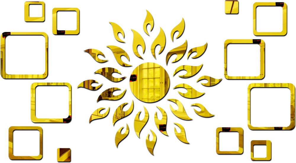 Bikri Kendra sun golden with 2 set Square golden - wall stickers Large Self Adhesive Sticker