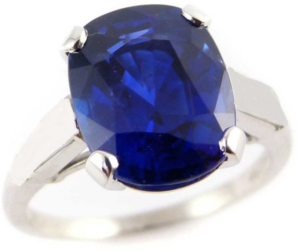 CEYLONMINE Blue Sapphire Ring with Natural Neelam Stone Lab Certified & Astroplogical Stone Sapphire Silver Plated Ring