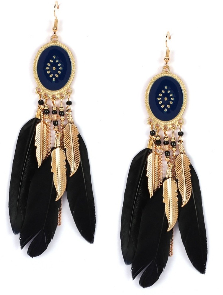CRUNCHY FASHION Party Wear Traditional Time Turner Black Feather Earrings Alloy Drops & Danglers