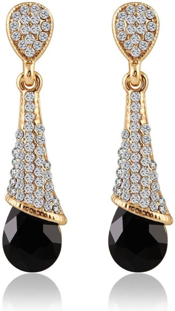 CRUNCHY FASHION Fancy Party Wear Traditional Black Crystalline Drop Earrings Crystal Alloy Drops & Danglers