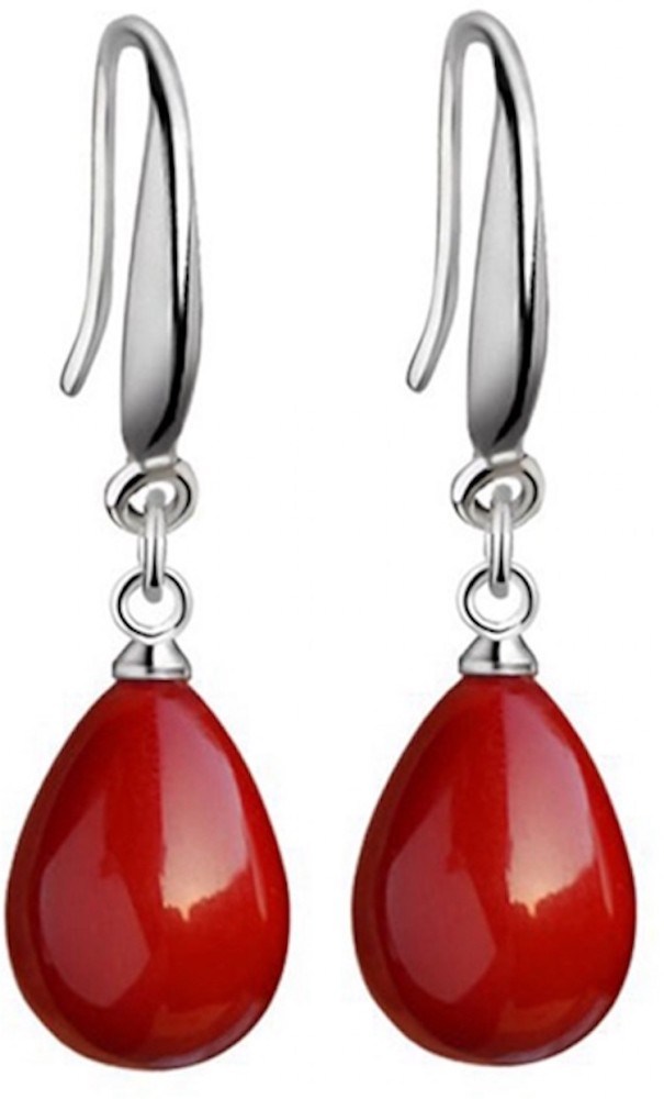 Nilu's Collection Red Cherry Pearl Stylish Fancy Drop Earrings for Women and Girl Pearl Alloy, Zinc Drops & Danglers