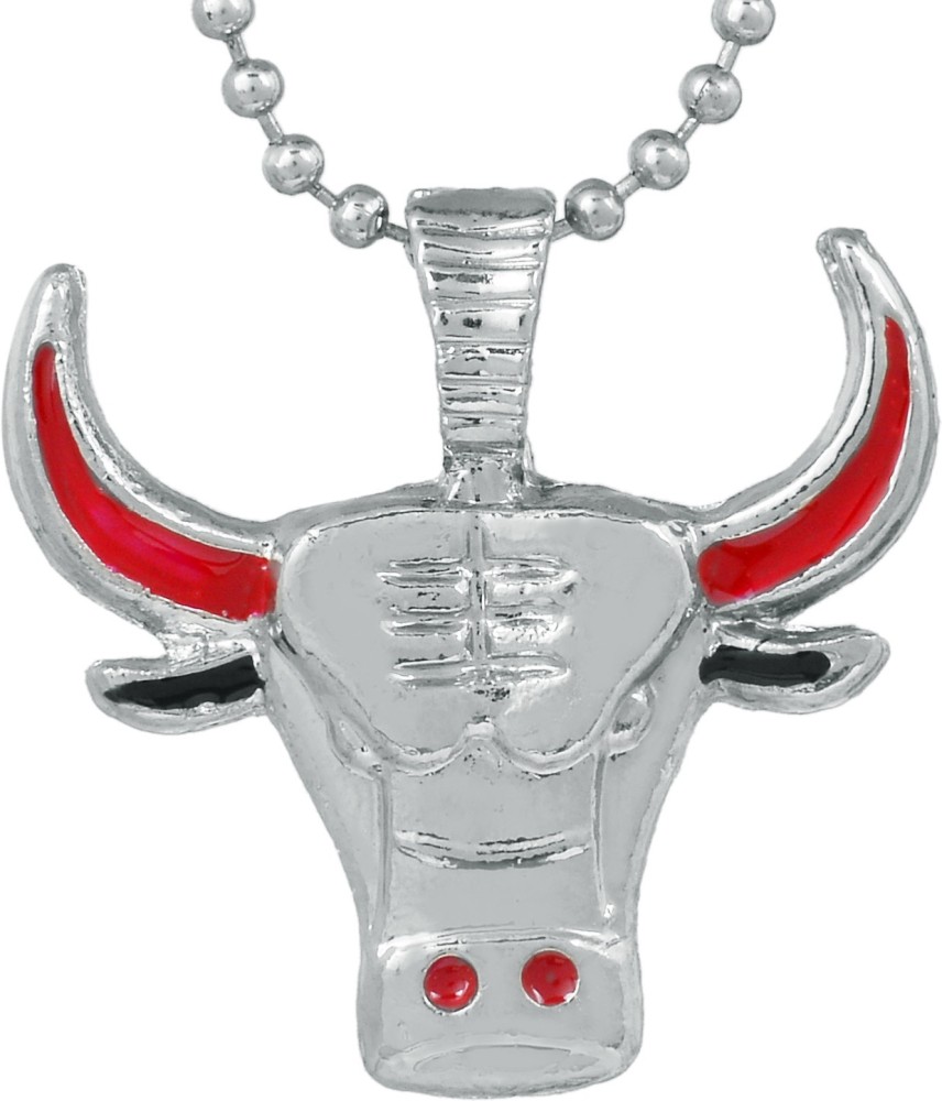 MissMister Silver Plated Raging Bull Design Locket Chain Pendant Necklace Jewellery for Men, Women, Boys, Girls Silver Brass