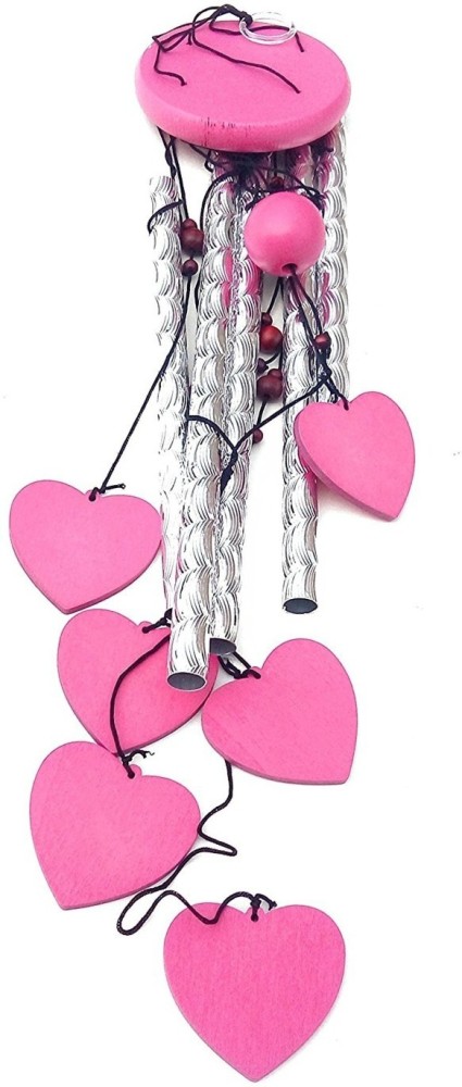 shanol pink Heart Shape Wind Chime for home decoraton Aluminium Windchime (25 inch, pink) pink heart wind chime for home decoration love heart wind chime. 5 aluminium pipe and 6 beautifull pink heart hangging around the pipes love wind chime. (length :- 25 inch ) aluminium and plastic pink heart wind chime for home decoration also a piecefull sound wind chime wind chimes for home positive energy Good Luck Balcony Good Sound  Outdoor Feng Shui Bedroom Wood, Aluminium Windchime