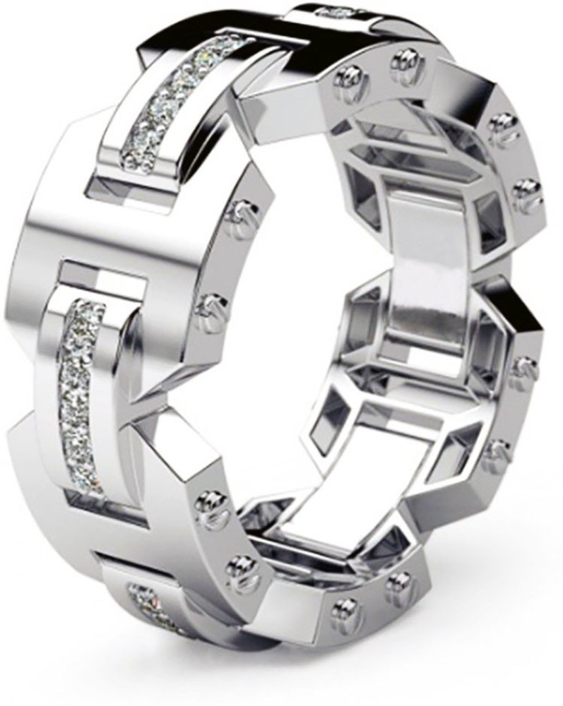 Deevam Men Metallic Plated Stainless Steel Band Ring for Men & Bikers Stainless Steel Zircon Platinum Plated Ring