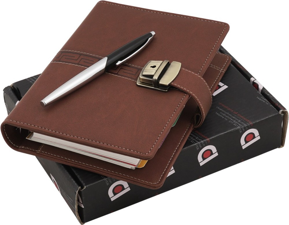 COI Brown Professional Organiser/Designer Faux Leather A5 Daily Planner and Diary for Business Interviews and Corporate Meetings and Pen. A5 Organizer Ruled 314 Pages