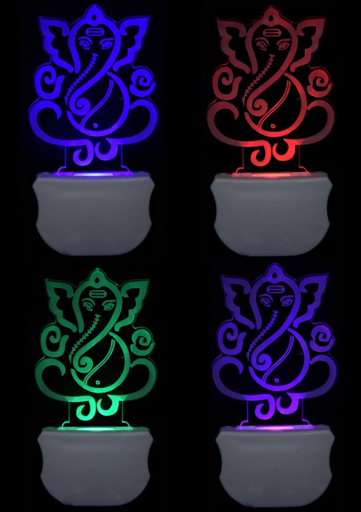 Dazzlers The Lord Ganesh 3D illusion Led Night Lamp comes with 7 Multicolor lighting effect Suitable for Room,Drawing Room,Lobby (Pack of 4) Night Lamp