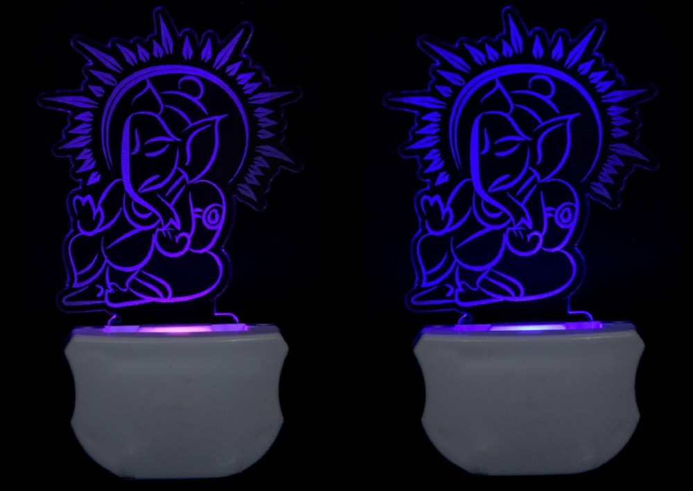 A Singh The Lord Ganesh 3D illusion Led Night Lamp comes with 7 Multicolor lighting effect , Suitable for Room,Drawing Room,Lobby (Pack of 2) Night Lamp