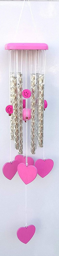 shanol Squar pink Heart Shape Wind Chime for home decoraton Aluminium Windchime (28 inch, pink) pink heart wind chime for home decoration love heart wind chime. 8 aluminium pipe and 5 beautifull pink heart for home decoration Wood, Aluminium Windchime