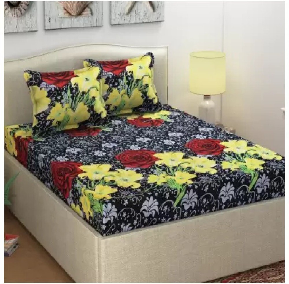 Twinkle Star's 140 TC Polycotton Double Floral Fitted (Elastic) Bedsheet