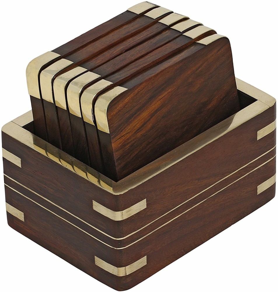 ARTANDCRAFTINDIA Square Reversible Wood Coaster Set